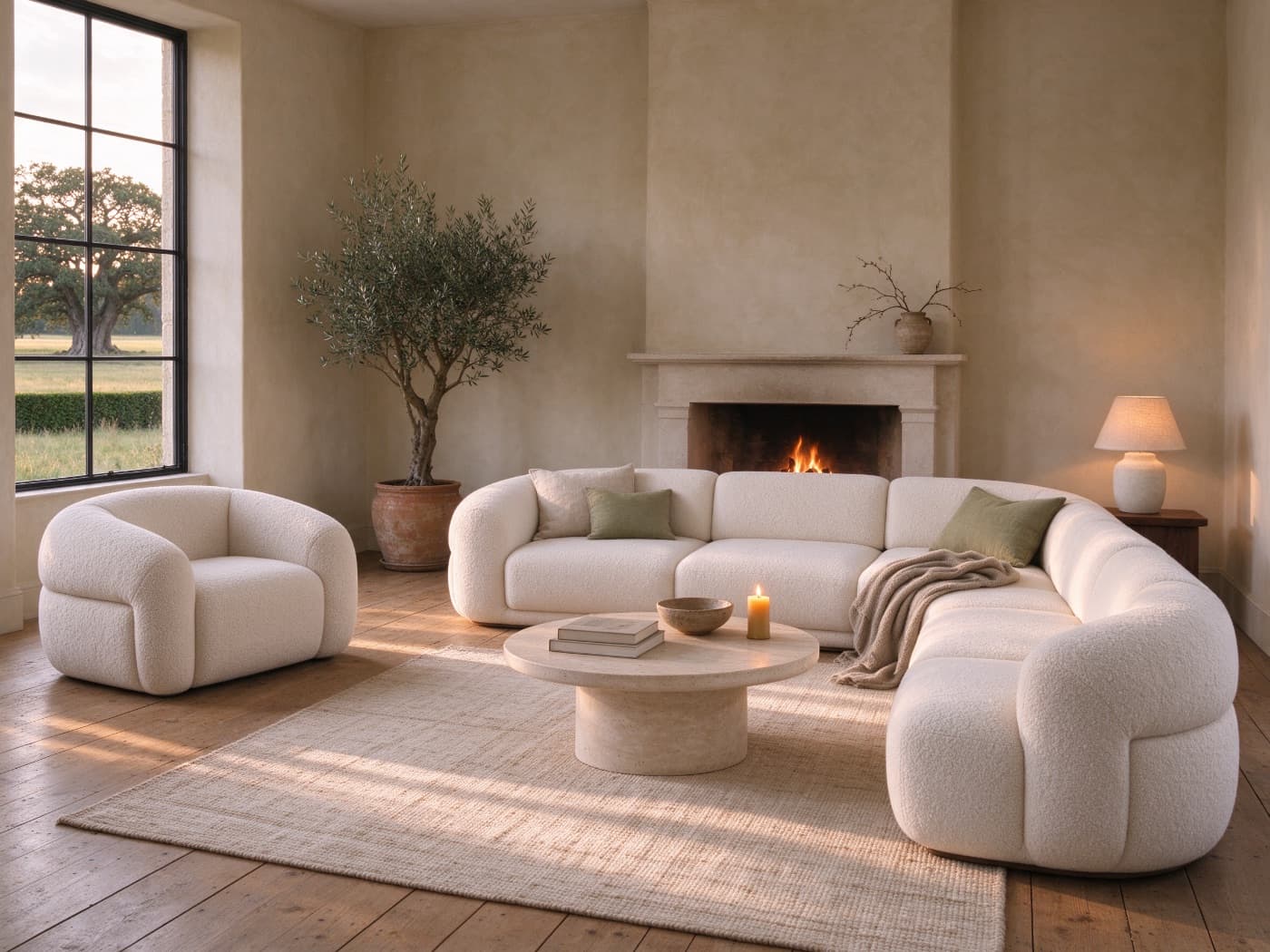 Cotswold sofa and chair by the fire